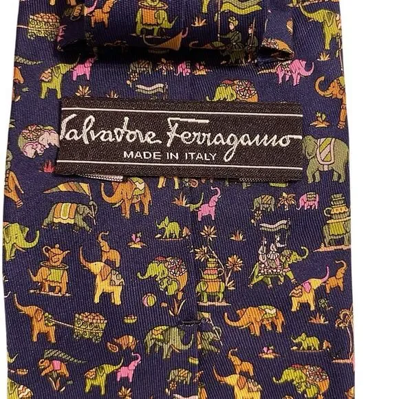 Salvatore Ferragamo Blue Elephant Silk Tie - Picture 3 of 7